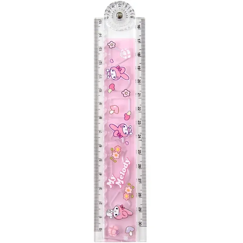 30Cm Kawaii Hello Kitty Ruler Sanrioed My Melody Kuromi Cinnamoroll Folding Rotary Ruler Straight Rulers Student Stationery Gift