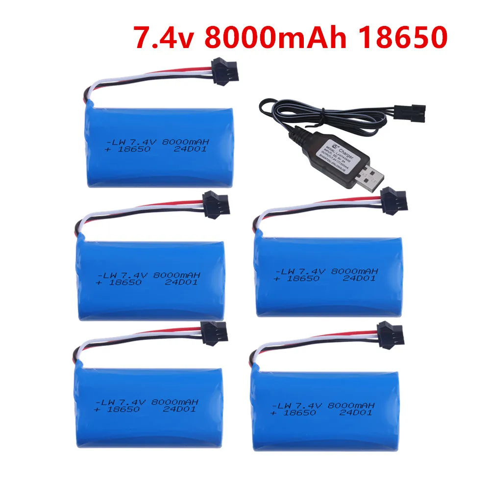 Chargeur de batterie 7.4V 8000mah MN82, batterie de voiture télécommandée MN128 MN78 LC79 pour montre, détection de gestes, voiture de cascade RC torsadée SM3p
