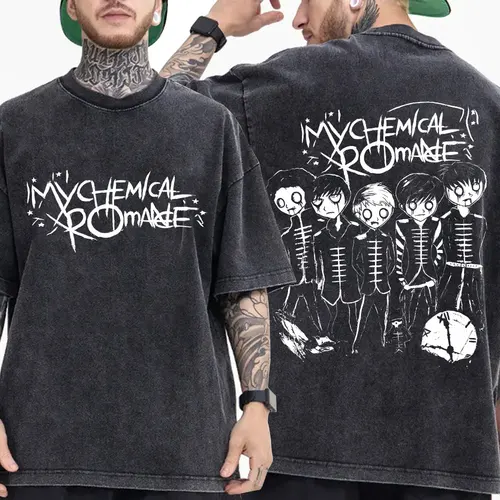 Imagen 2 del producto Ropa para hombre My Chemical Romance Punk Band Vintage lavado manga corta cuello redondo Y2k camiseta hombres ropa nueva en Top y camisetas