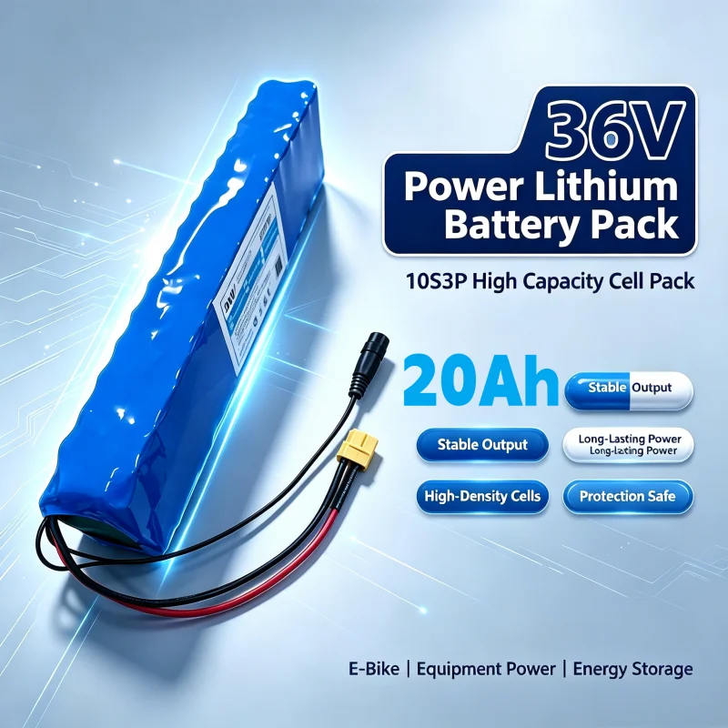 36V 20Ah Hochleistungs-Lithium-Akku-Pack 10S3P, XT60plus zu T-Stecker Konvertierbarer Anschluss, für Elektrofahrräder, Roller, Industrieausrüstung, Energiespeicher, EU-Lager 7-Tage-Versand