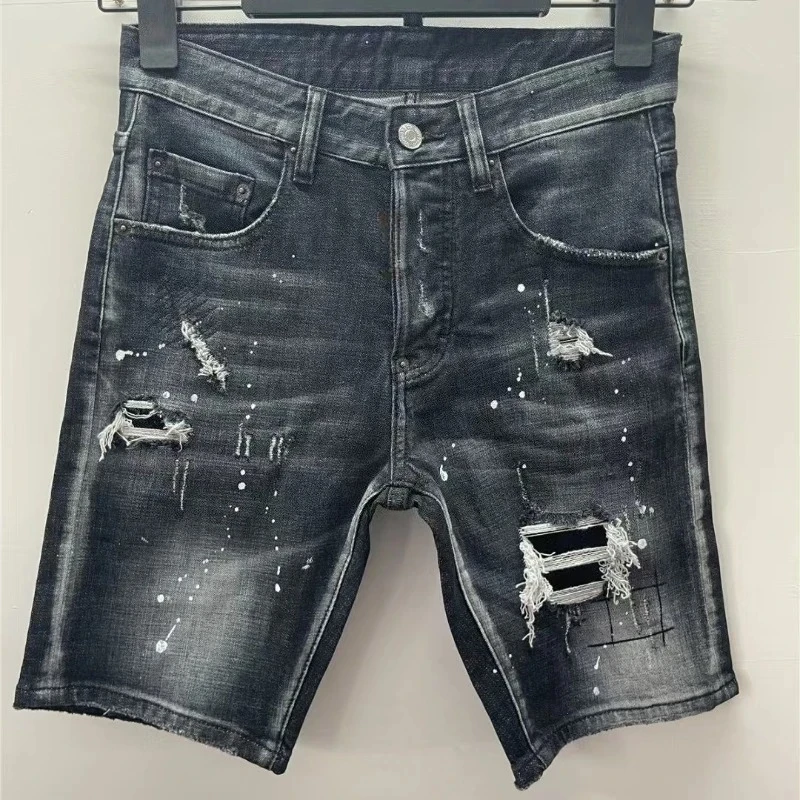 

Mens Ripped Jeans New High-quality Men Denim Shorts Luxury Italy Style Street Fashion Slim Fit Stretch Skinny Jeans Men Clothing