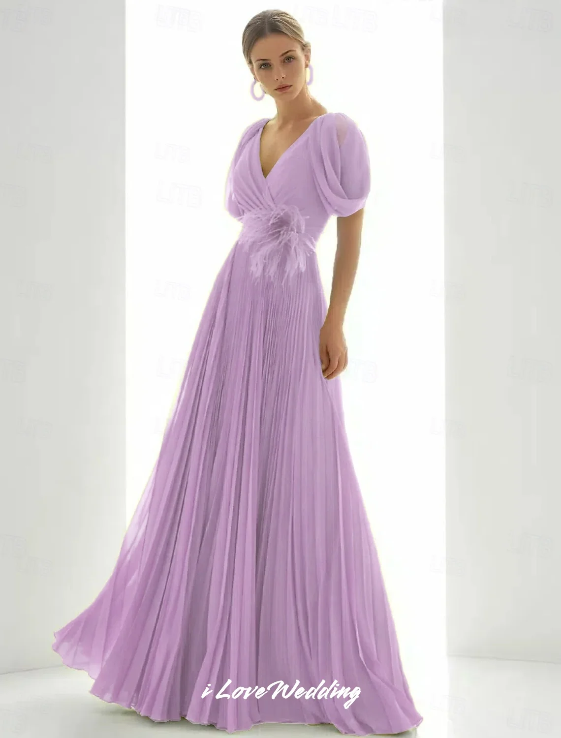 فستان طويل من الشيفون للحفلات الراقصة 2025 على شكل حرف v مع ثنيات ريشة بدون ظهر على شكل حرف a للحفلات المسائية فستان حفلات الزفاف مخصص