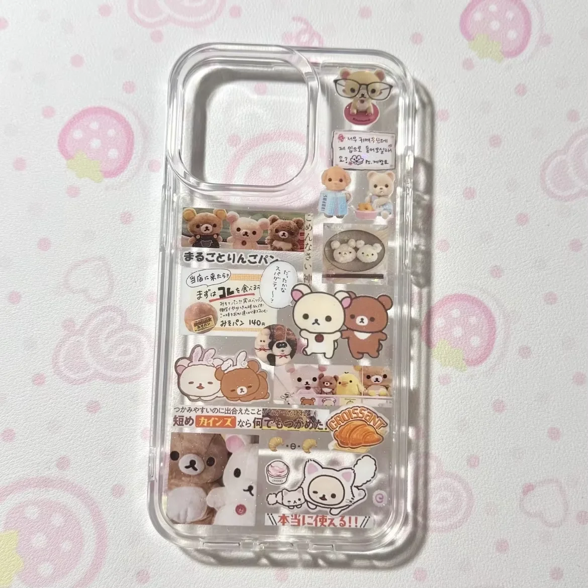 Cute R-Rilakkuma Croissant Kawaii Cartoon Phone Case For iPhone 16 15 14 13 12 11 Pro MAX XR XS MAX 