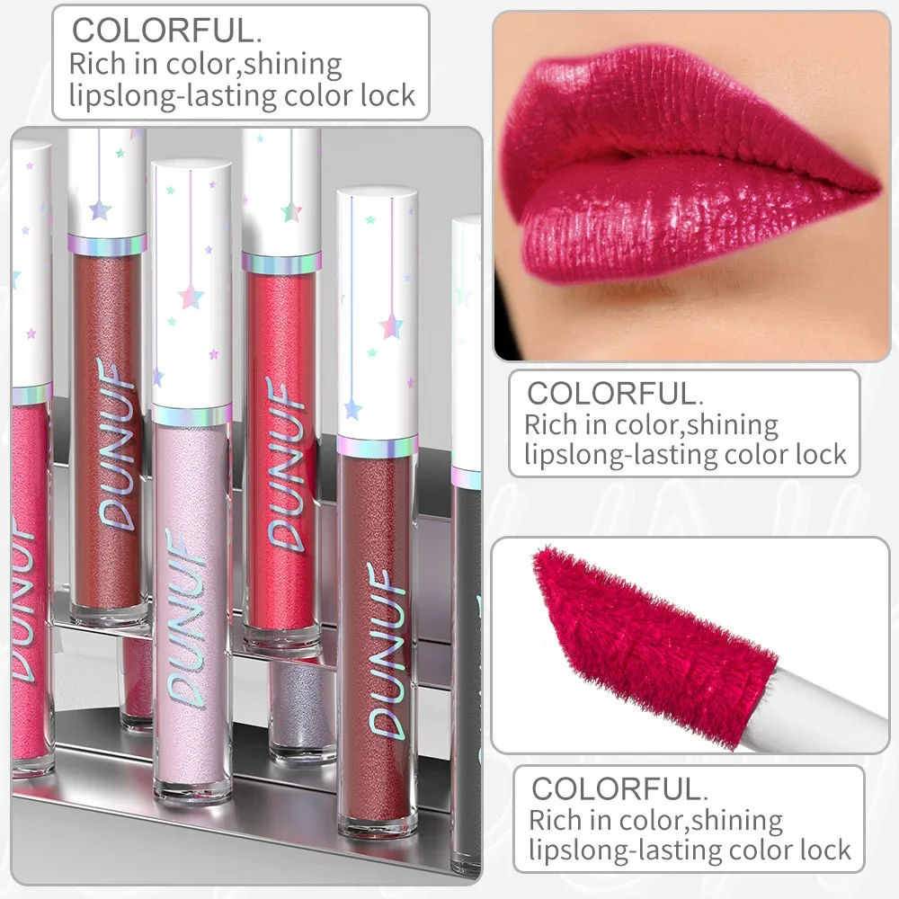 6pcs/Set Professional Pearlescent Lipsticks with Diamond Glitter LongLasting Metallic Gloss Lip Makeup Waterproof Glaze