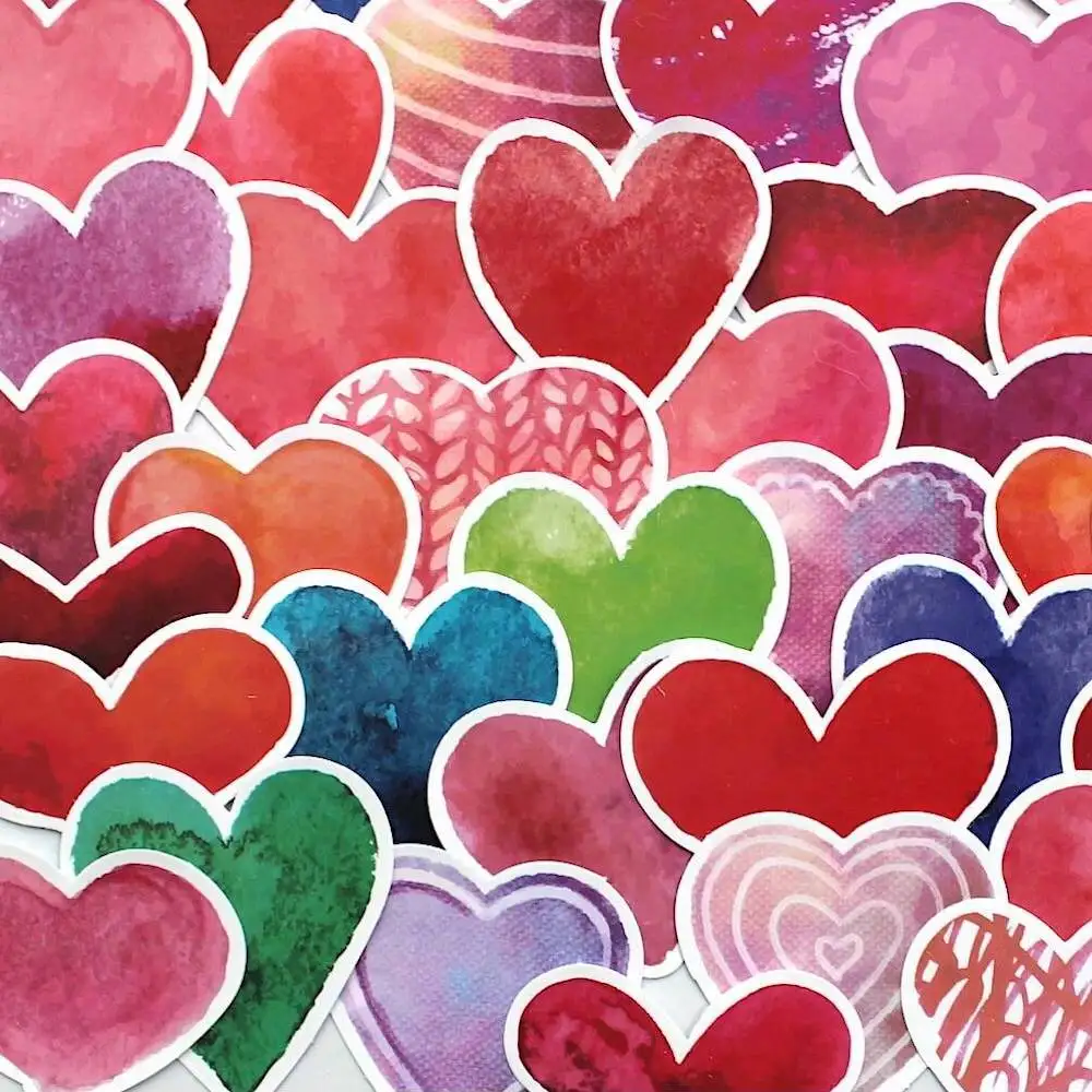 KSCRAFT 50pcs Waterproof Valentine Heart Paper Stickers for DIY Scrapbooking Album Junk Journal Luggage Paper Craft Decorations