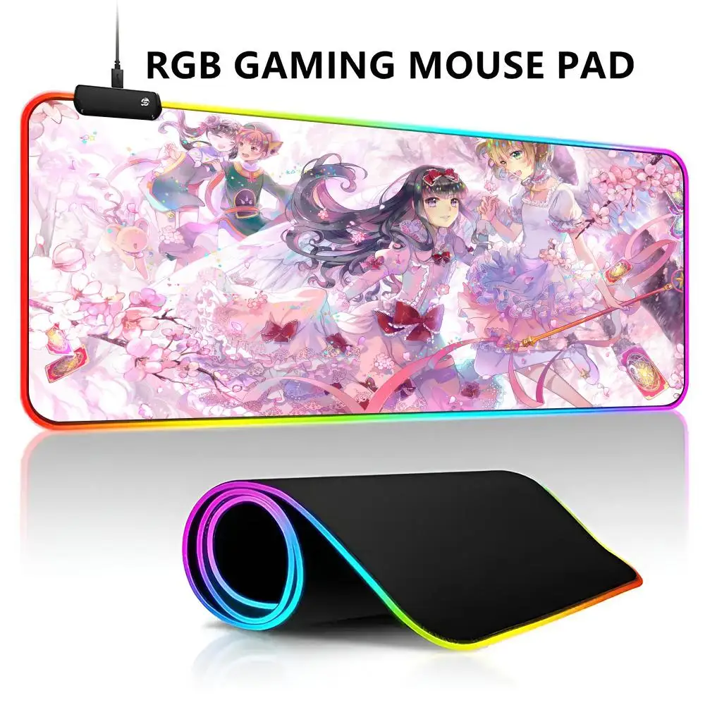 C-Cardcaptor Sakura Magic Mouse Pad RGB LED Light Gaming Waterproof Large Gamer Mouse Carpet Big Mause Keyboard Pad PC Desk Play