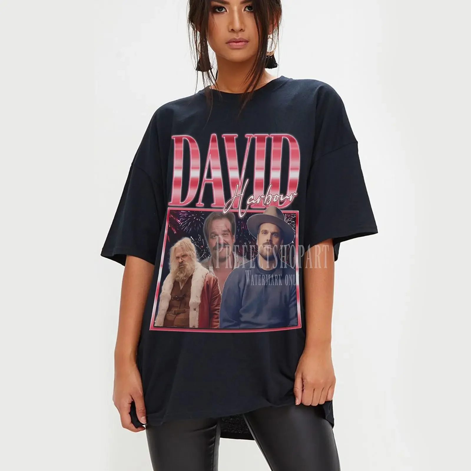 Vintage David Harbour 90s Hip hop Style T shirt Retro Fan Casual Film Top vintage Washed Stylish Comfortable streetwear