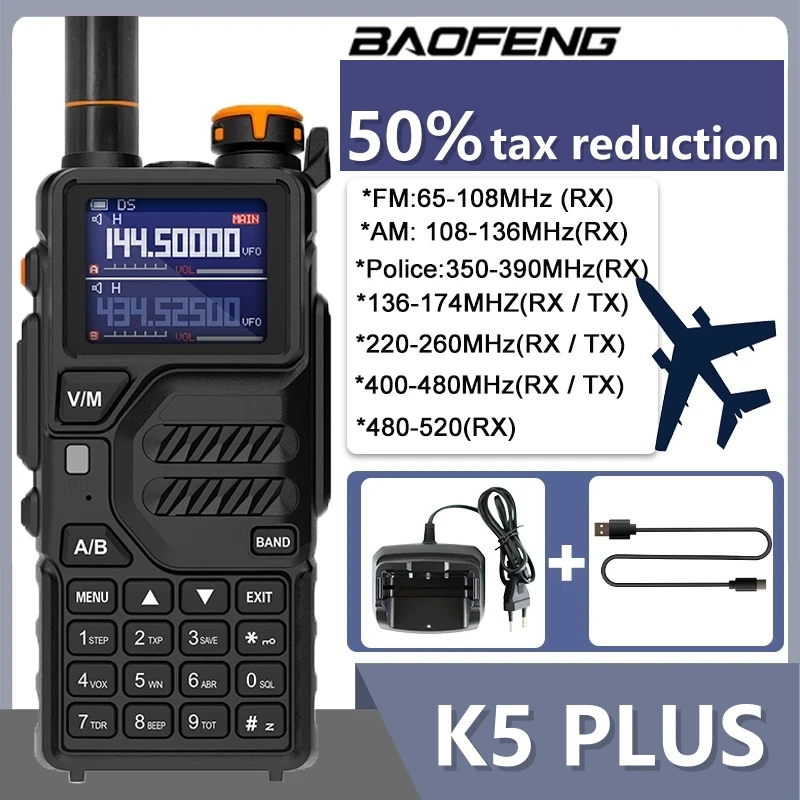 

Baofeng K5 PLUS Walkie Talkie 10W High Power Type c Dual Band UHF VHF FM AM Police Band Frequency Long Range BF-UVK 5M Radios