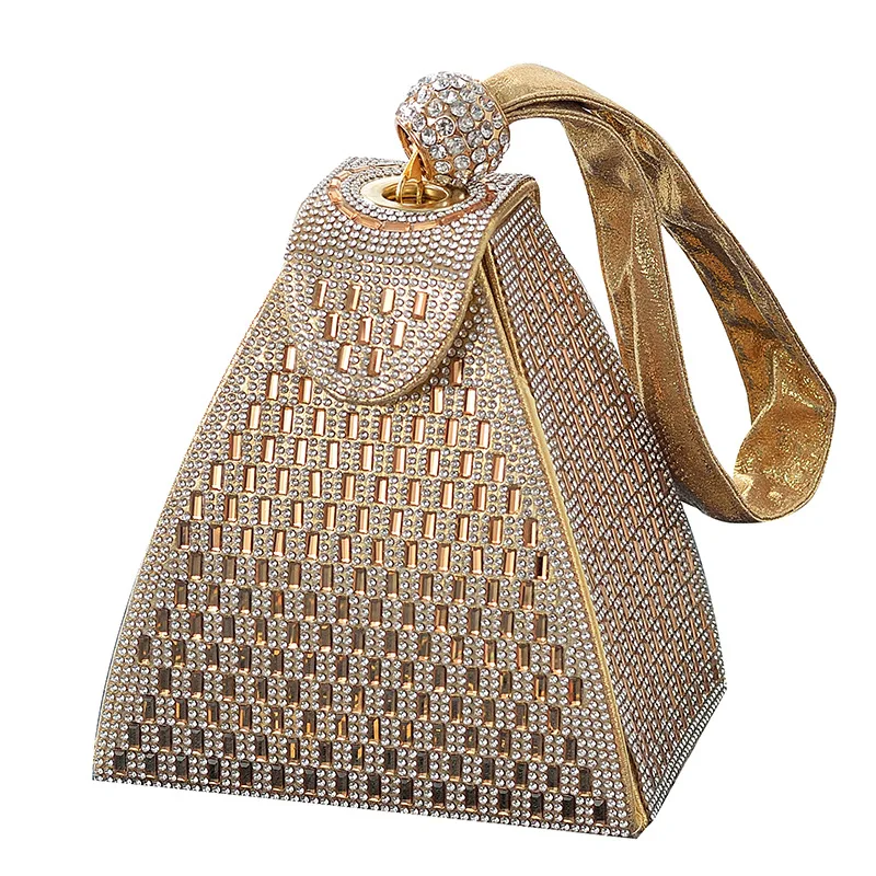 

Rhinestones Luxury Evening Bags For Women Original Brands New High Quality Pyramid Shape Fashion Chic Point Party Clutch Purse