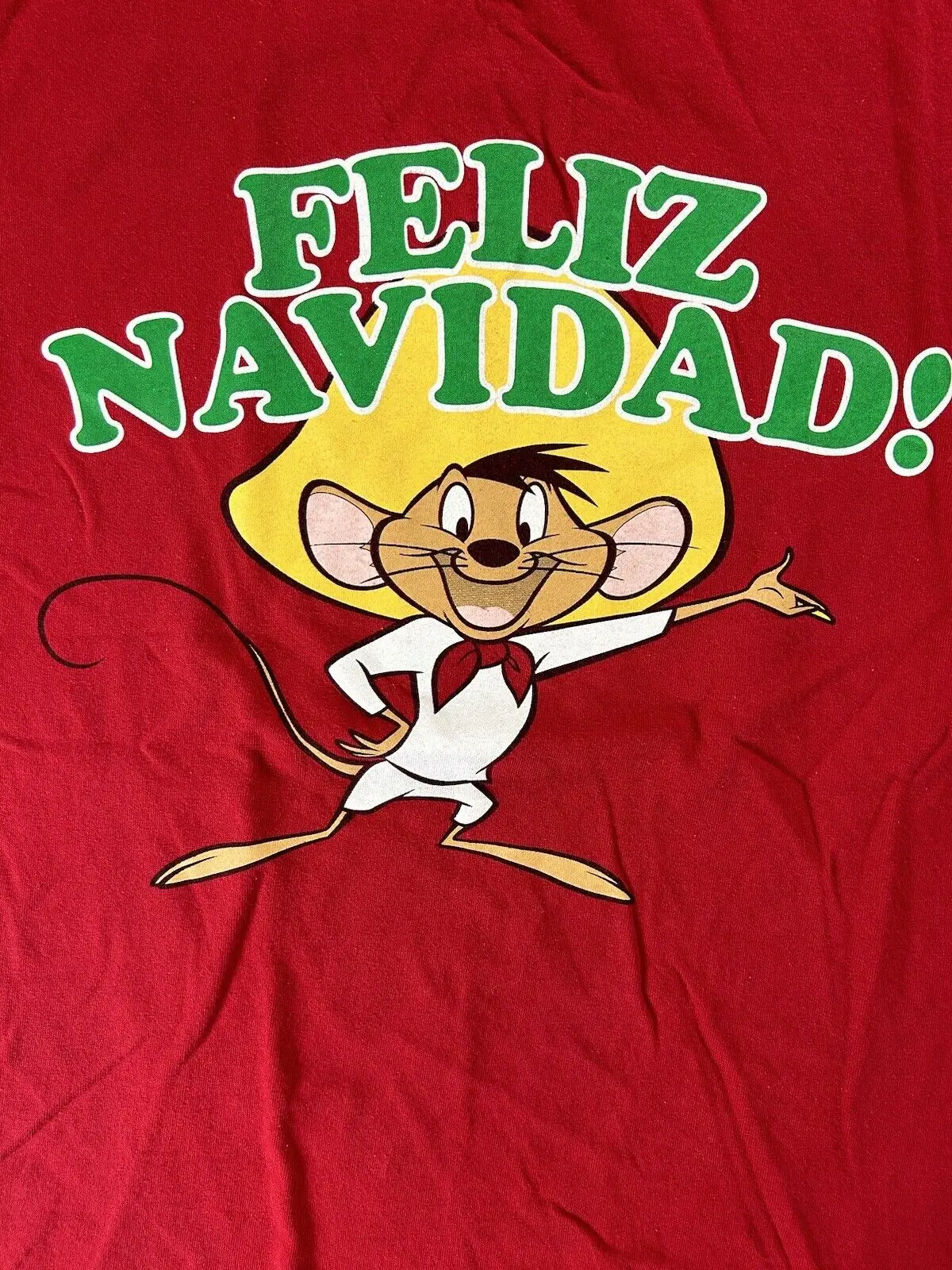 Feliz Navidad Warner Brothers Xmas Red T Shirt Speedy Gonzalez Mens Medium