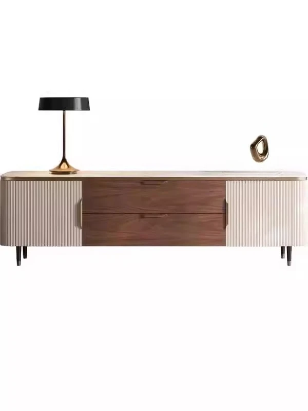 

Solid wood TV cabinet, medieval small apartment household modern simple living room light luxury marble coffee table floor