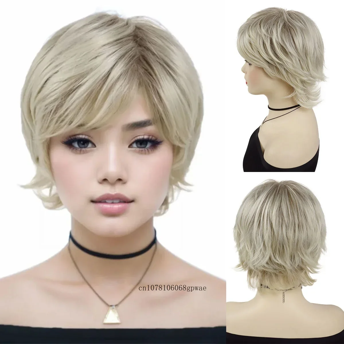 Short Blonde Wigs Synthetic Hair Fluffy Curly Wig with Bangs for Women Lady Natural Looking Daily Costume Party Heat Resistant