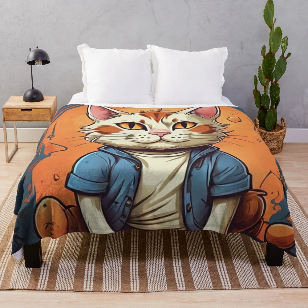 

Cute Cartoon Cat Design Throw Blanket Furrys blankets ands Vintage Blankets