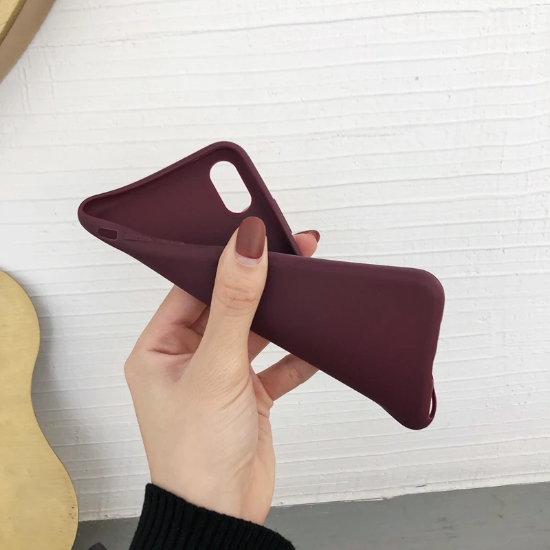 Wine Red Matte Phone Case For iphone XS Max XR X 11 12 pro max 8 7 6S 6 Plus SE 2020 Silicone Solid Color Soft TPU Back Cover