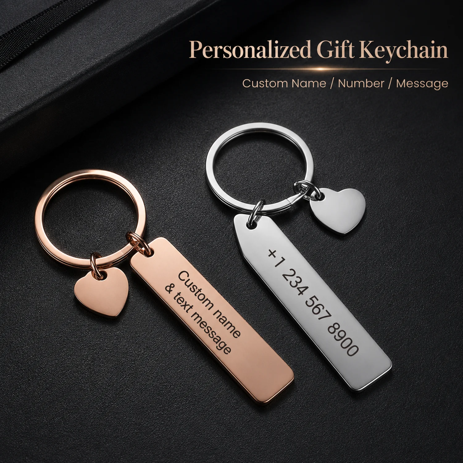

Stainless steel custom text keychain, personalized key ring that can be engraved with a name, suitable for gifting and personal