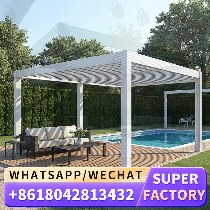

Waterproof Automatic Motorized Aluminum Pergola with Sliding Door Wholesale Louvre Pergola for Garden Patio Backyard pergola