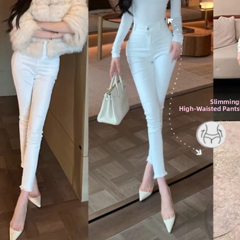 

High Waist Pure Cotton Women's Slim Fit Jeans Faionable Nine Points Small Foot Pants Breathable Comfortable Daily Wear