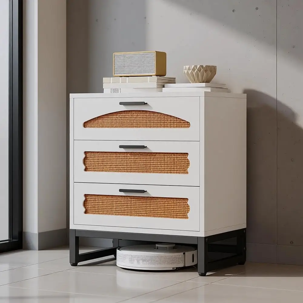 

Выдвижные ящики для спальни и гардеробной с металлическими ручками, прикроватные тумбочки в стиле бохо, маленькие комплекты, белые