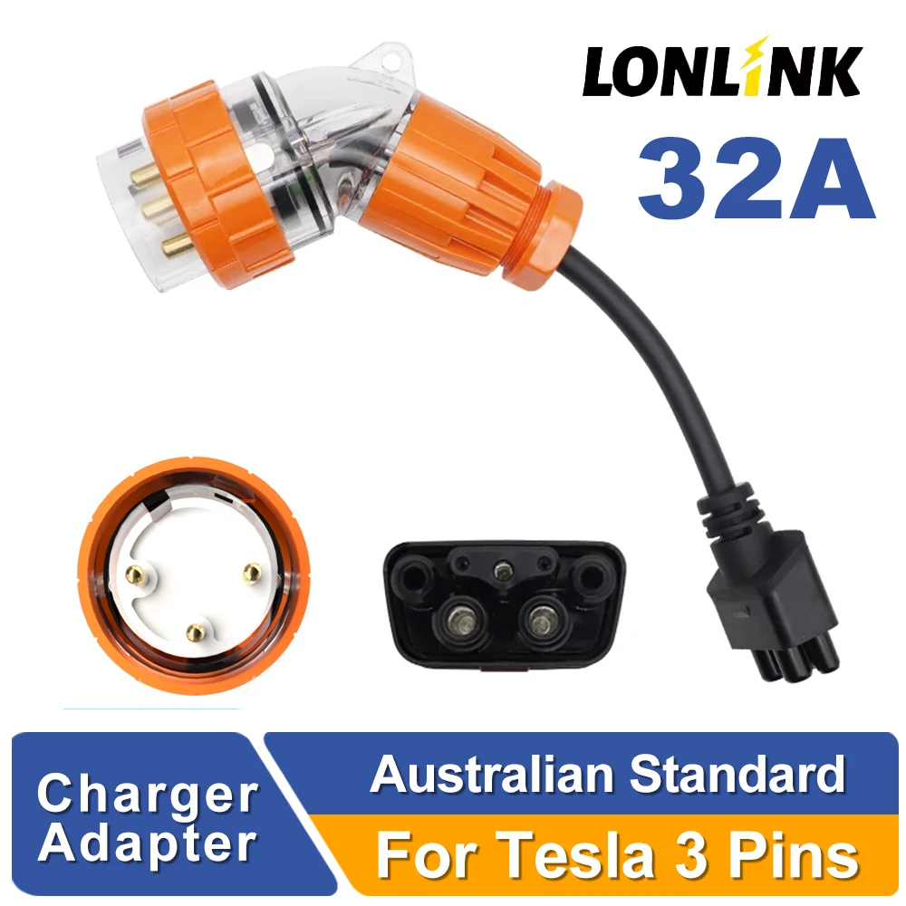 

LONLINK 3/5 pin Ev зарядное устройство адаптер для Tesla Model S,3,X,Y Gen 2 Австралийский штекер удлинитель Разъем 240 В выход на 32A