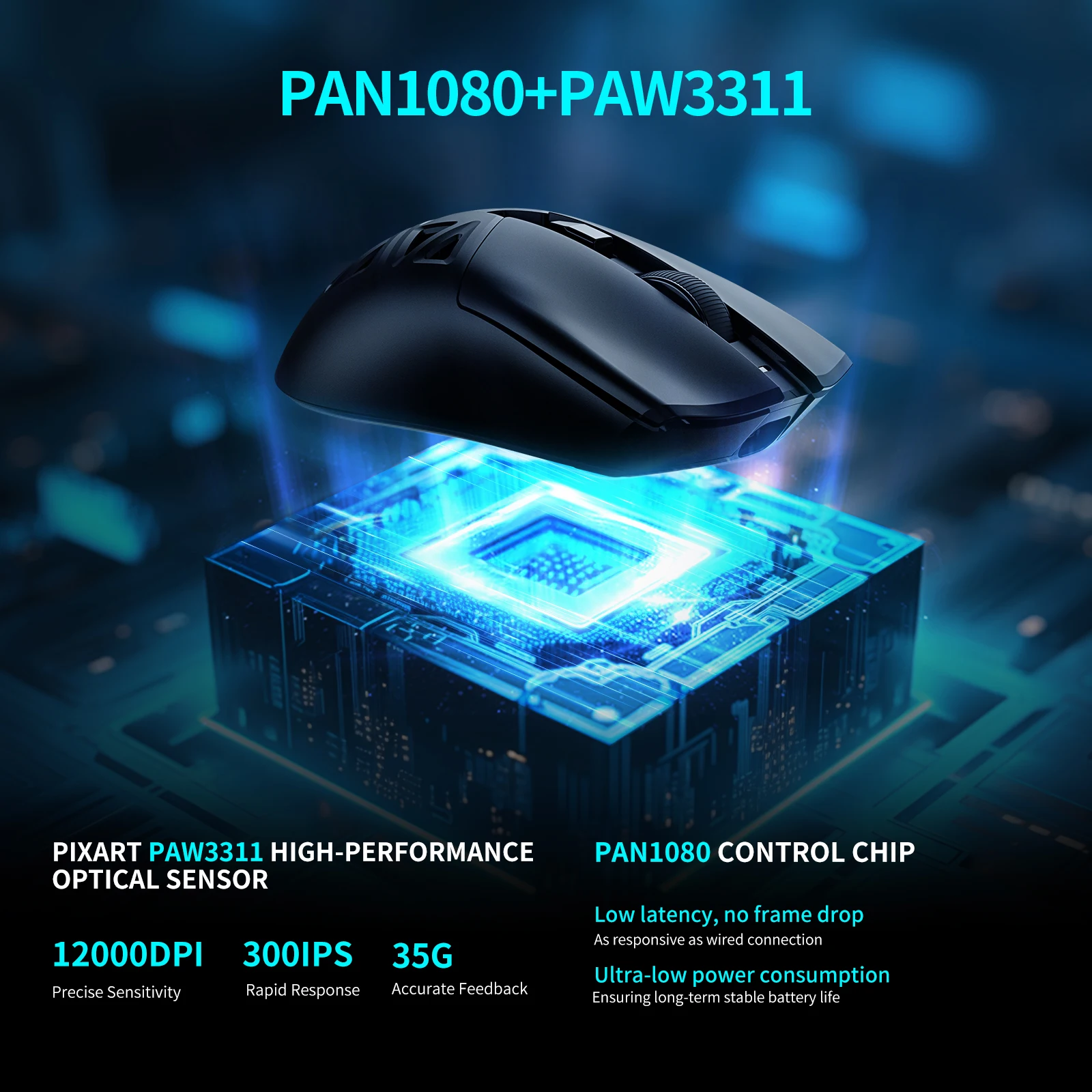 RAWM SL01C Wireless Lightweight Gaming Mouse, 3-Mode Connection, 600mAh Rechargable Battery, 7 Programmable Buttons