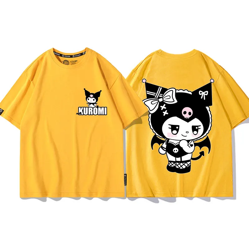 Yellow Sanrio Kuromi New Children's T-shirt Pure Cotton Doub