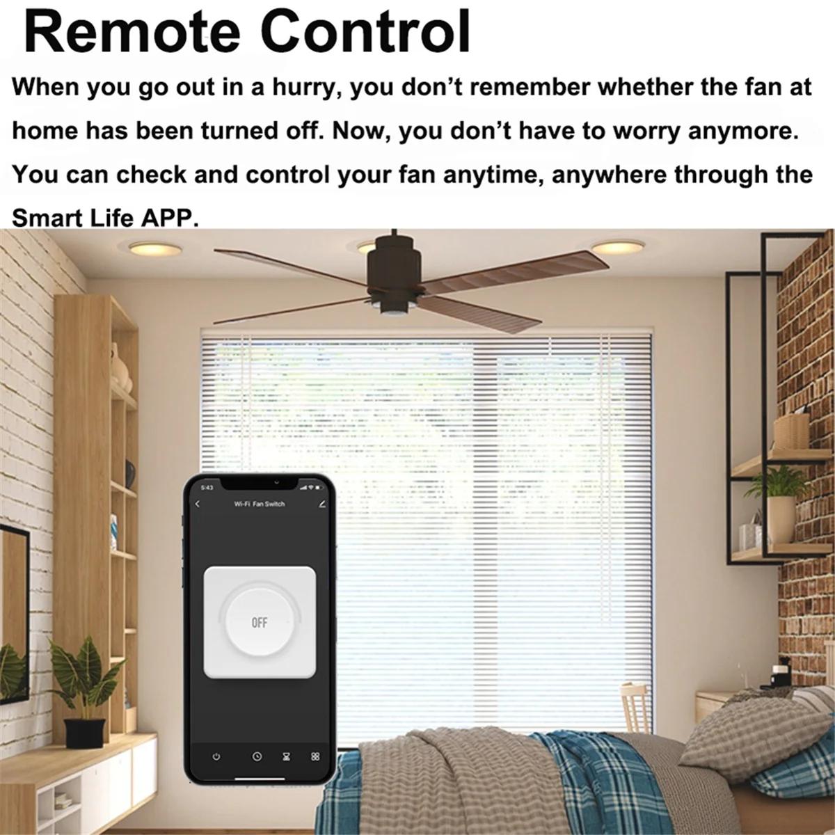 Interruptor de ventilador Wifi inteligente Control de 5 velocidades Ventilador de techo UE Interruptores giratorios/botones Control remoto Tuya para Alexa Google Home (negro)