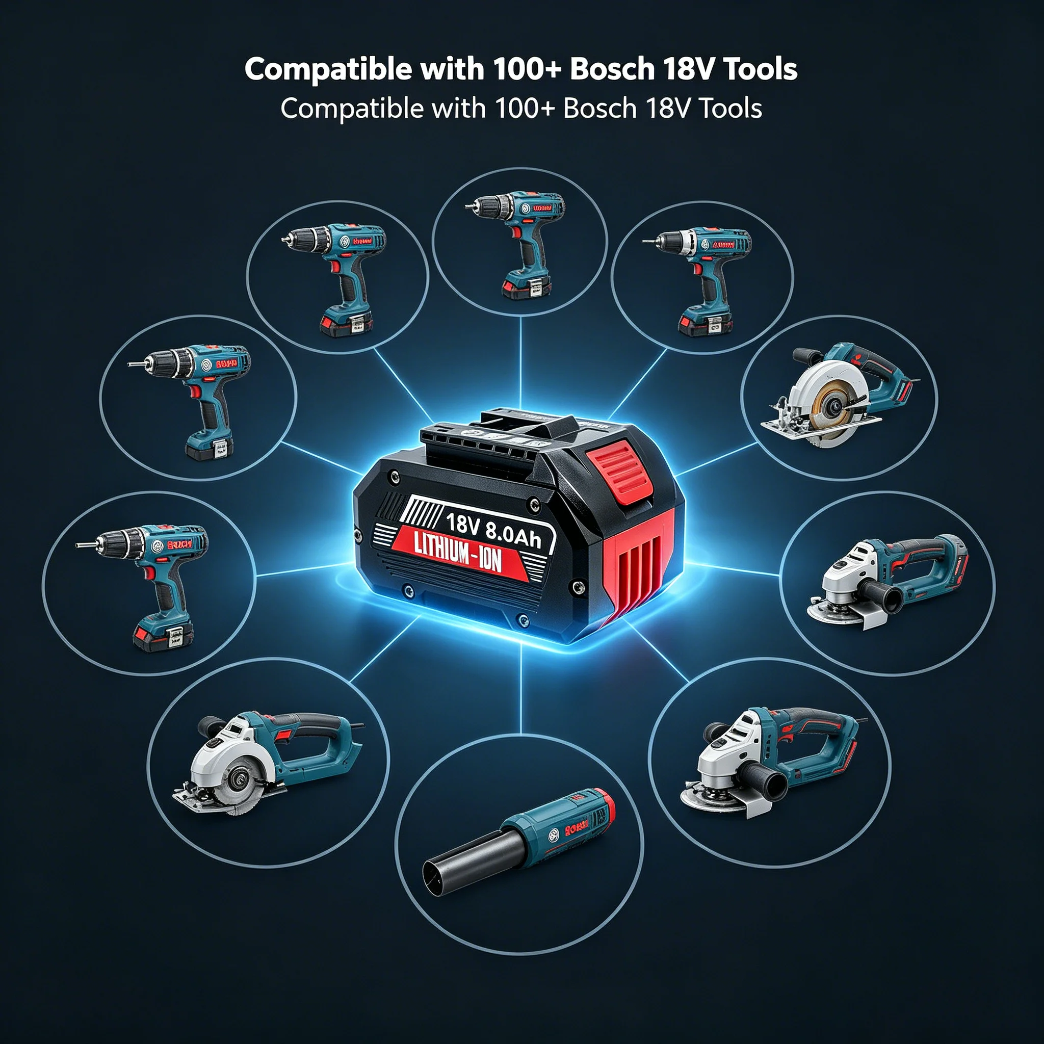 High-Performance 18V 8.0Ah LITHIUM-ION Battery Replacement for Bosch 18V BAT609 BAT612 BAT618 GBA GSR GSB Rechargeable Battery