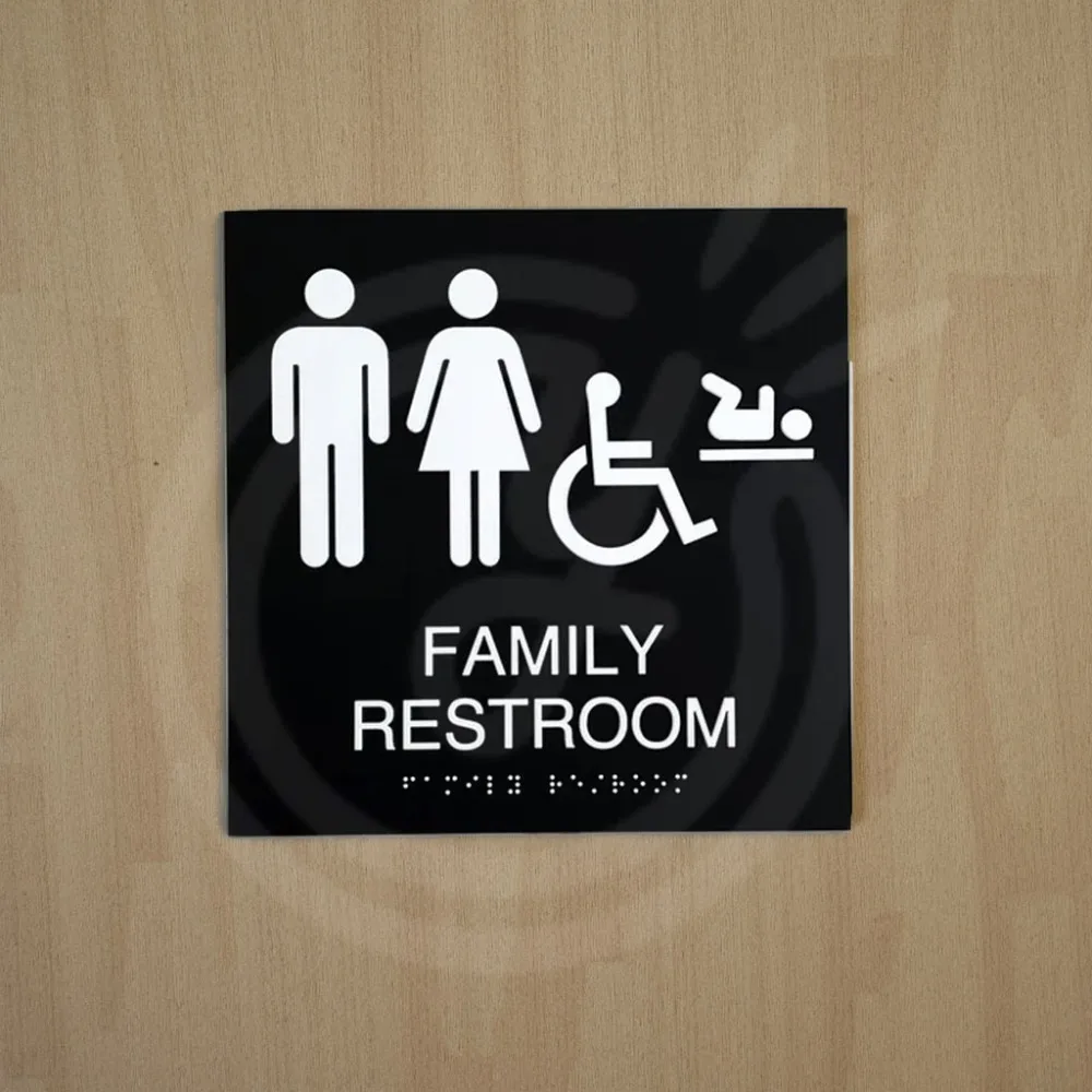 カスタムADA準拠点字サイン、ハンディキャップ対応トイレサイン、家族向けADAトイレ（点字と触覚シンボル付き）