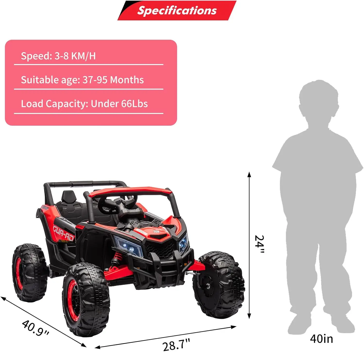 Giocattolo per auto UTV per bambini 24V con telecomando 2×200W Sospensione a molla per veicoli elettrici a motore e luci a LED Giocattolo fuoristrada