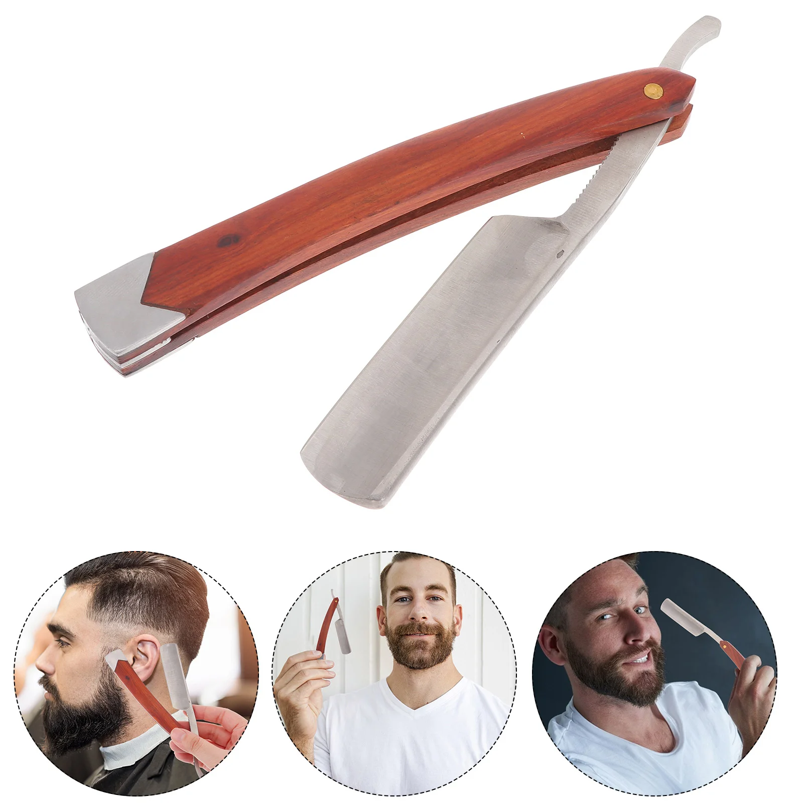 Maquinilla de afeitar de barbero recta con mango de madera, herramienta de afeitado de barba Manual para hombres, estilo aleatorio