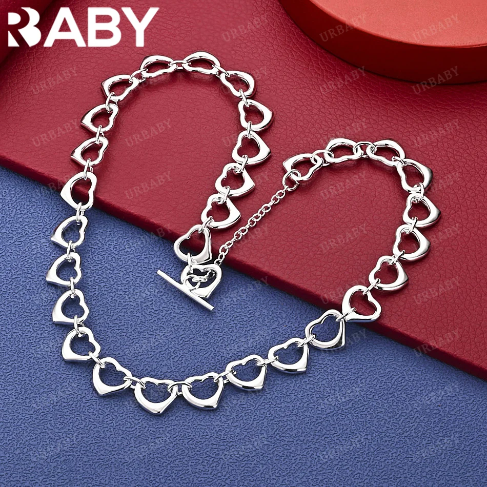 

URBABY стерлингового серебра 925 пробы, ожерелье-цепочка с сердечками для женщин, очаровательные трендовые подарки на день рождения, модные вечерние ювелирные изделия