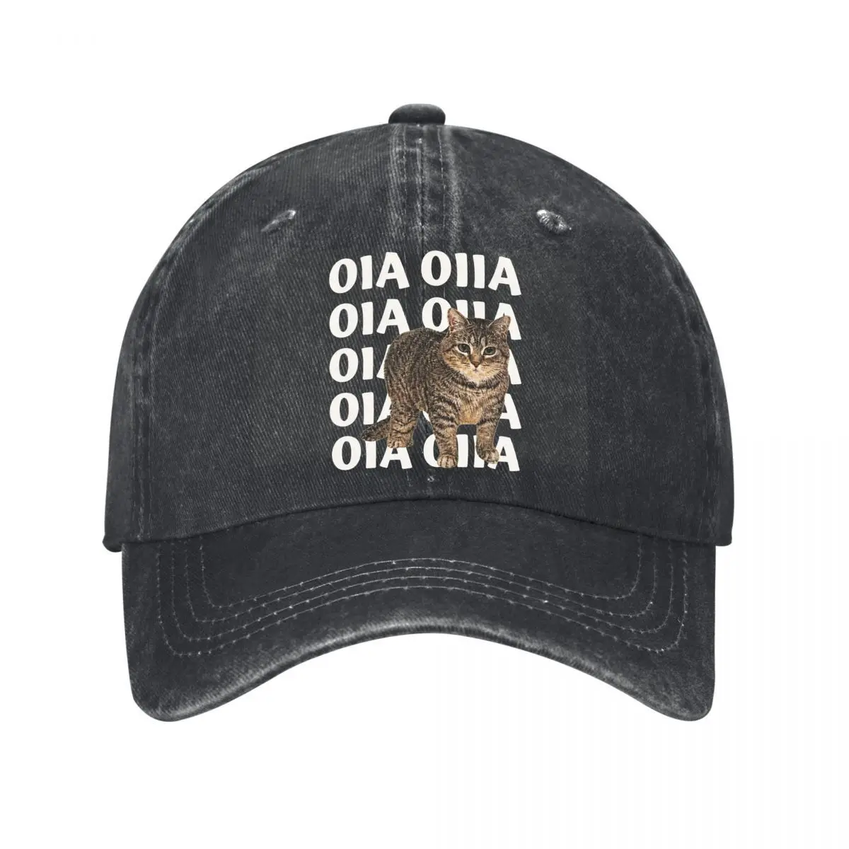 Tabby Cat Repeated Text Meme Graphic New Vintage Washed Cotton Baseball Cap Sun Hats