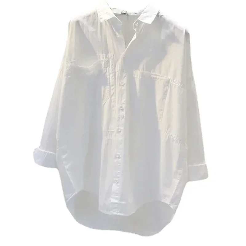 2025 Spring Autumn Casual Loose Office Blouse Long Sleeve White Women Shirt New Lady Tops Button Simple Woman Clothes
