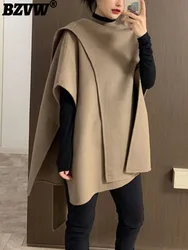 BZVW Fashion Double Sided Woolen Shawl Cloak Coat Womne's Solid ColorTemperament Minimalism Irregular Coats 2024 New 25A9270