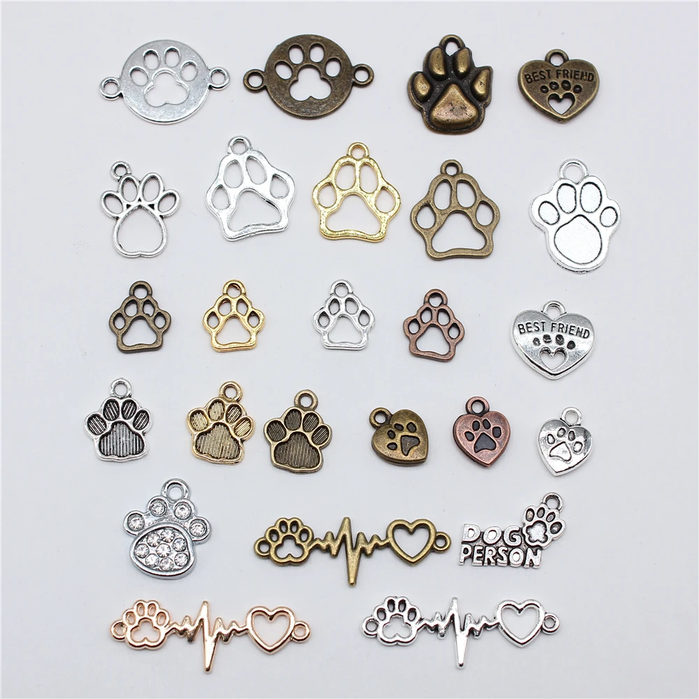 20pcs Charms Dog Paw Tibetan Bronze Silver Color Pendants Antique Jewelry Making DIY Handmade Craft