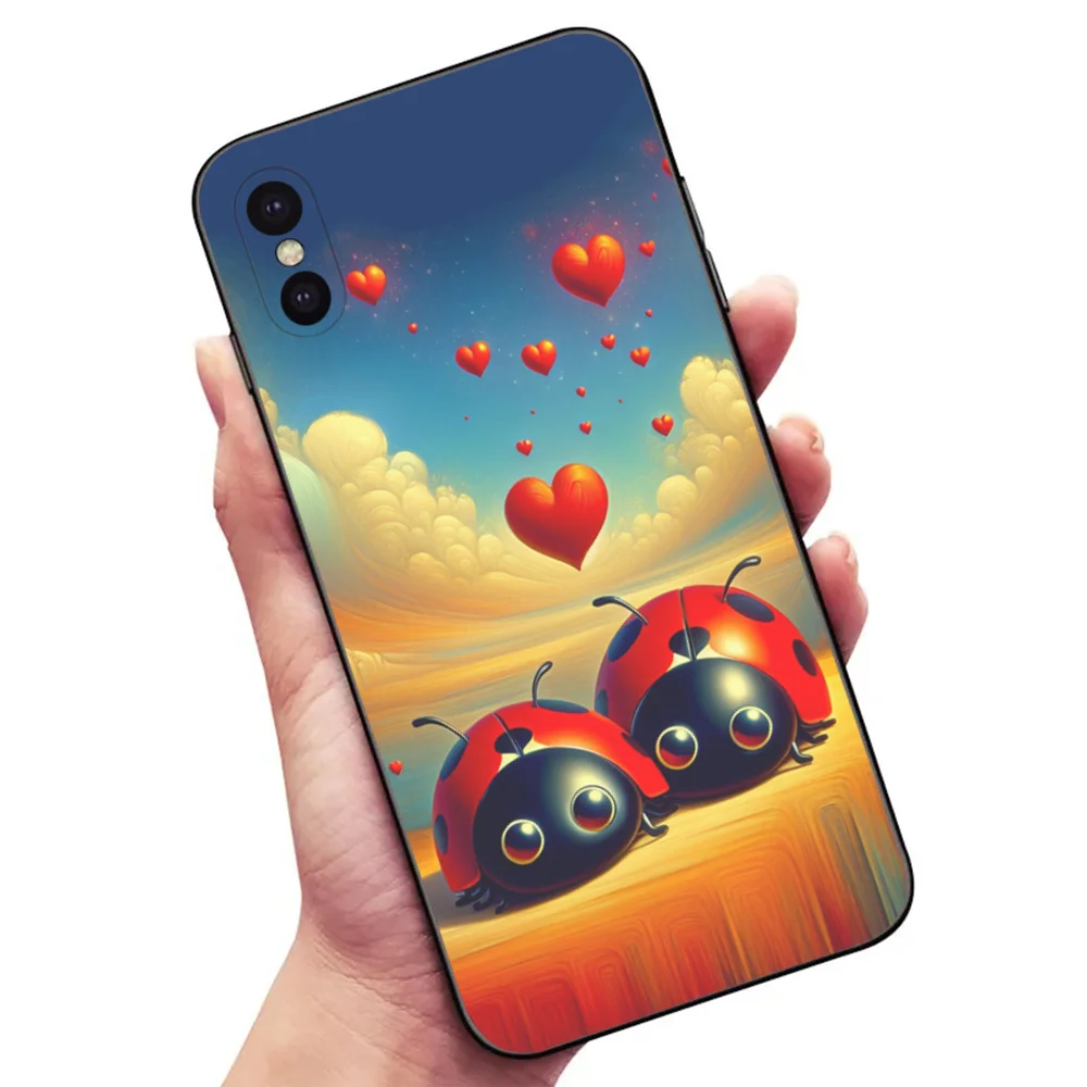 Insect Seven-star ladybug Phone Case For Samsung S24,23,22,30,21,10,9,Ultra,Plus,Lite,FE,5G Black Soft Case