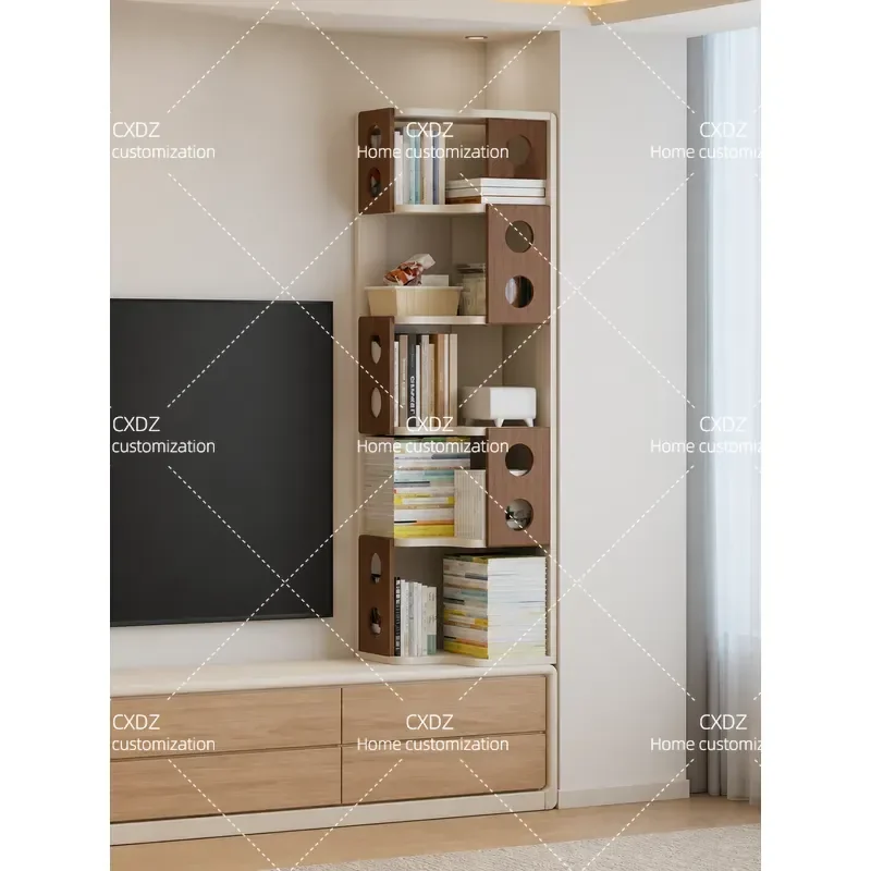 Modern Bedside Table with Integrated Floor Lamp Bookshelf Large Capacity Storage Cabinet with Charging Port and Lock for