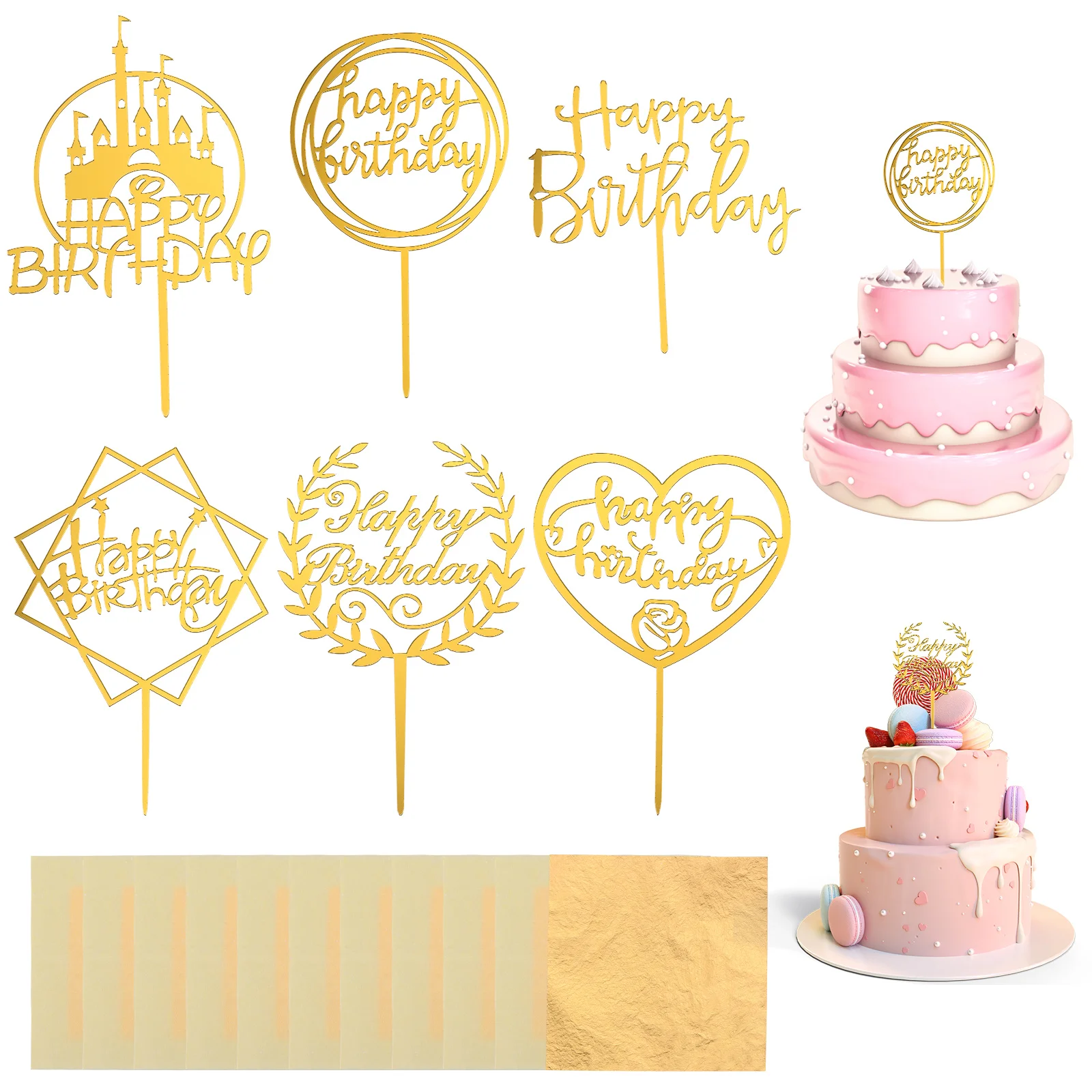 

Cake Power Strip Gold Foil Decor Cupcake Decorations Happy Birthday Toppers Acrylic Dessert Plug-in; Foil: Ornament