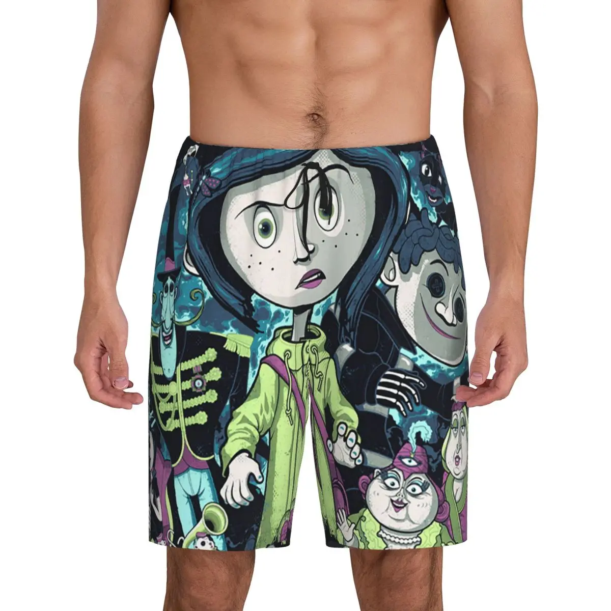 

Мужские короткие пижамные шорты Custom Coralines в стиле Хэллоуин, мультяшные, аниме, для сна и отдыха