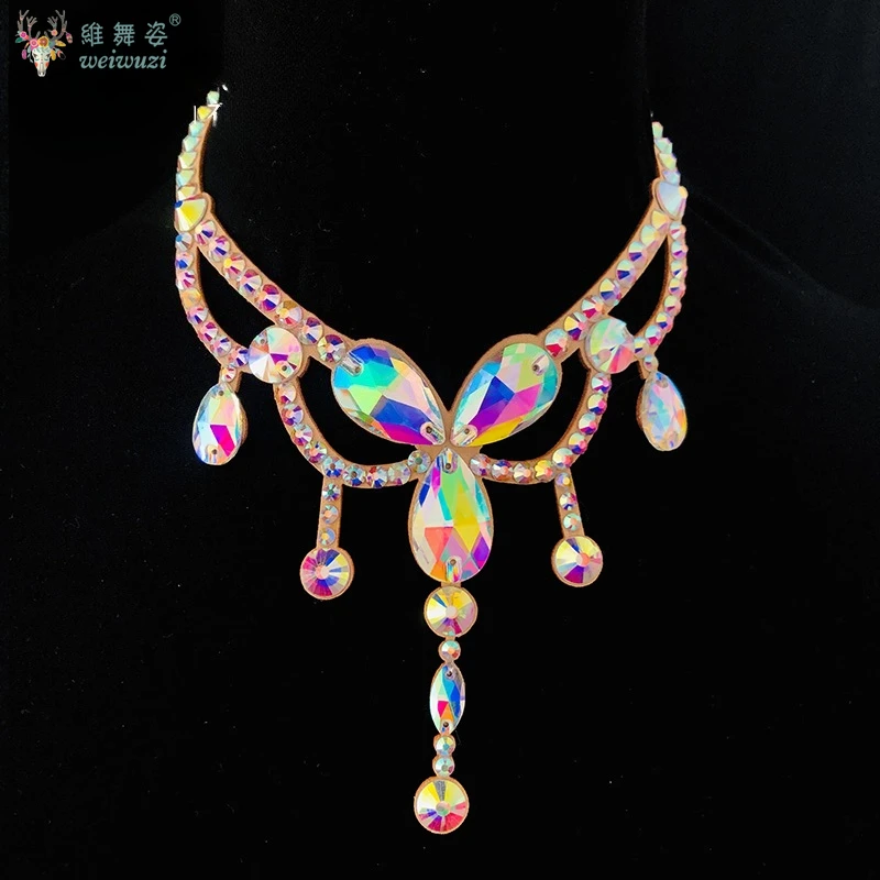 Belly Dance Sparkle Necklace Competition Dancer Accessory Women's Shine Dancing Necklace Stage Performance Costume Egypt Show