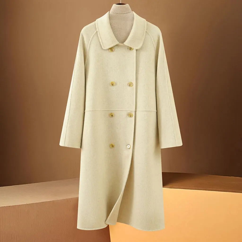 

Women's Double-Breasted Wool Outwear Mid-Length Autumn Winter High-End Double-Sided Silhouette Fashionable Outerwear