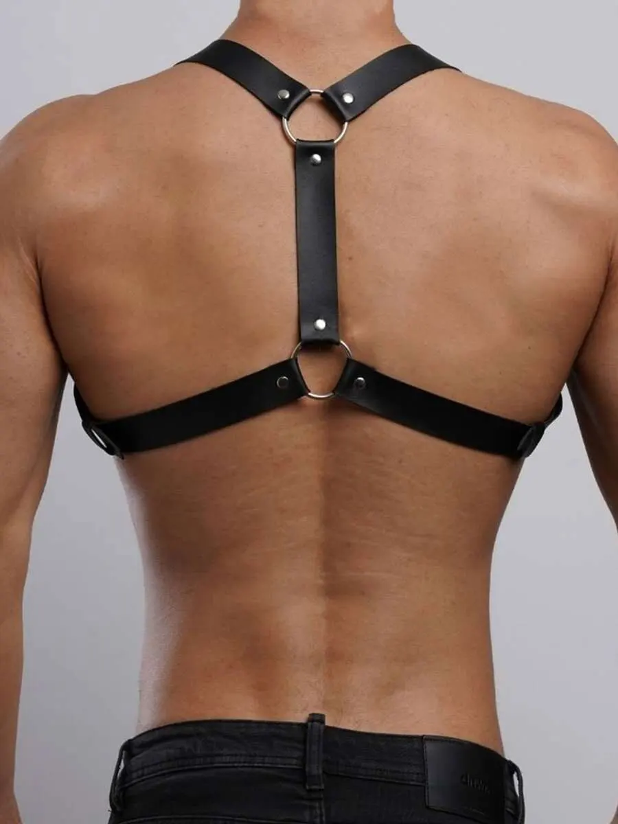 Men's PU Leather Chest Harness Gothic Body Chain Belt Punk Shoulder Straps Ring Costume Accessories for Festival Rave Club Wear