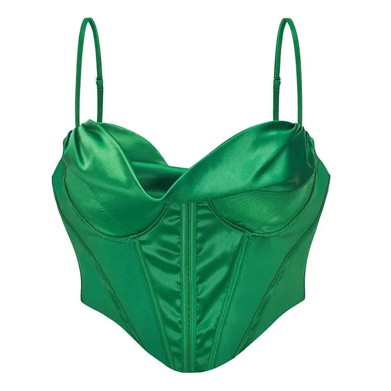 

Women Corset Crop Tops Spaghetti Strap Sexy Satin Tube Top Tank Top Underwear Padded Bra Bralette Vest
