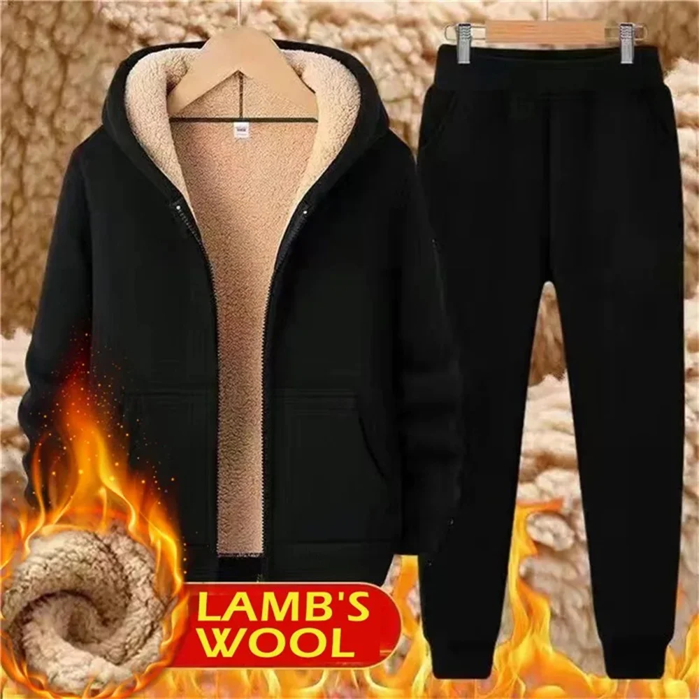 Heren Winter Fleece Dikker Warmer Sportpak Sportkleding Lamswol Thermische Hoodies Joggingbroek Gym Heren Lange Broek Broek