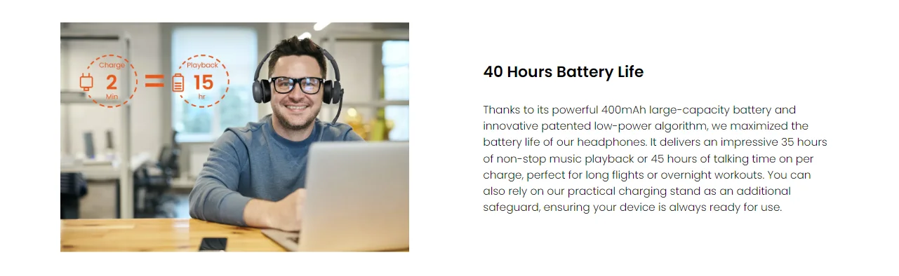 Nuroum HP31D Wireless AI Noise Cancelling Headset mit Ladestation Mikrofone Bluetooth USB/Typ-C/Typ-A für Computertelefon – Detail 13