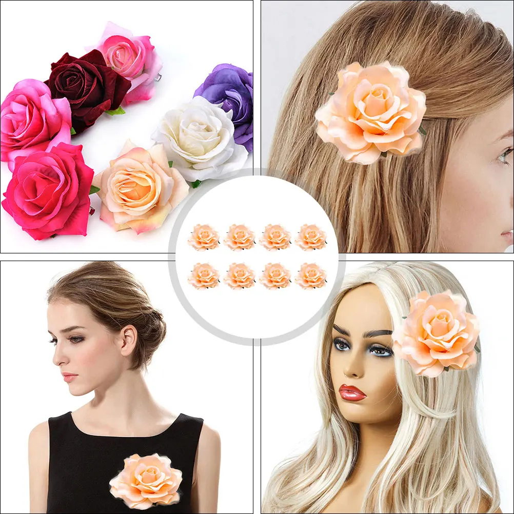 

8 Pcs Rose Brooch Wedding Flower Clips Fake Corsage Fabric Bridal Brooches Bride Breastpin Dress Pin Cloth Decoration Artificial