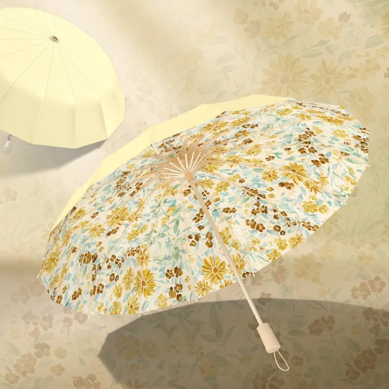 

Dual Use 16 Rib Umbrella Reinforced Windproof Large Sun Protection UV Blocking Rain Umbrella beach umbrella