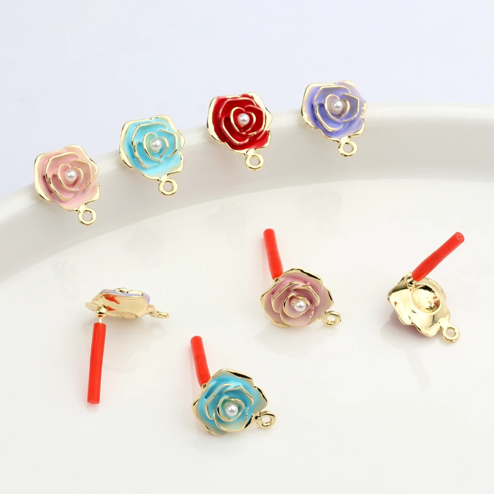 Zinc Alloy Fashion Enamel Flowers Base Earrings Connector 6pcs/lot For DIY Drop Earrings Jewelry Making Accessories