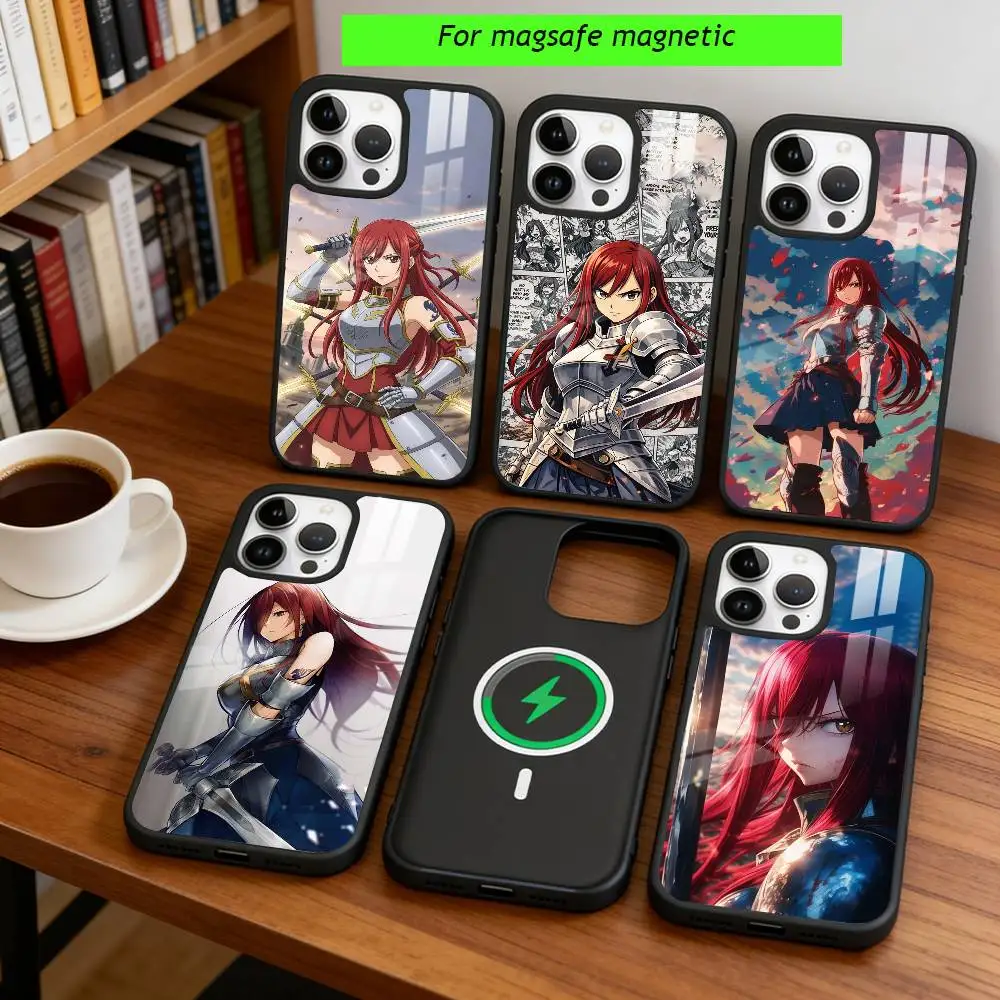Anime F-Fairy Tail E-Erza Scarlet Phone Case For iPhone17,16,15,14,13,12,11 Plus,Pro Magnetic with Magsafe Wireless Charging