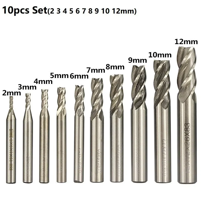 XCAN HSS Milling Cutter 4 Flute End Mill 10pcs 2-12mm for CNC Machine Milling Tools Router Bit Metal Cutter Aluminum Milling Bit